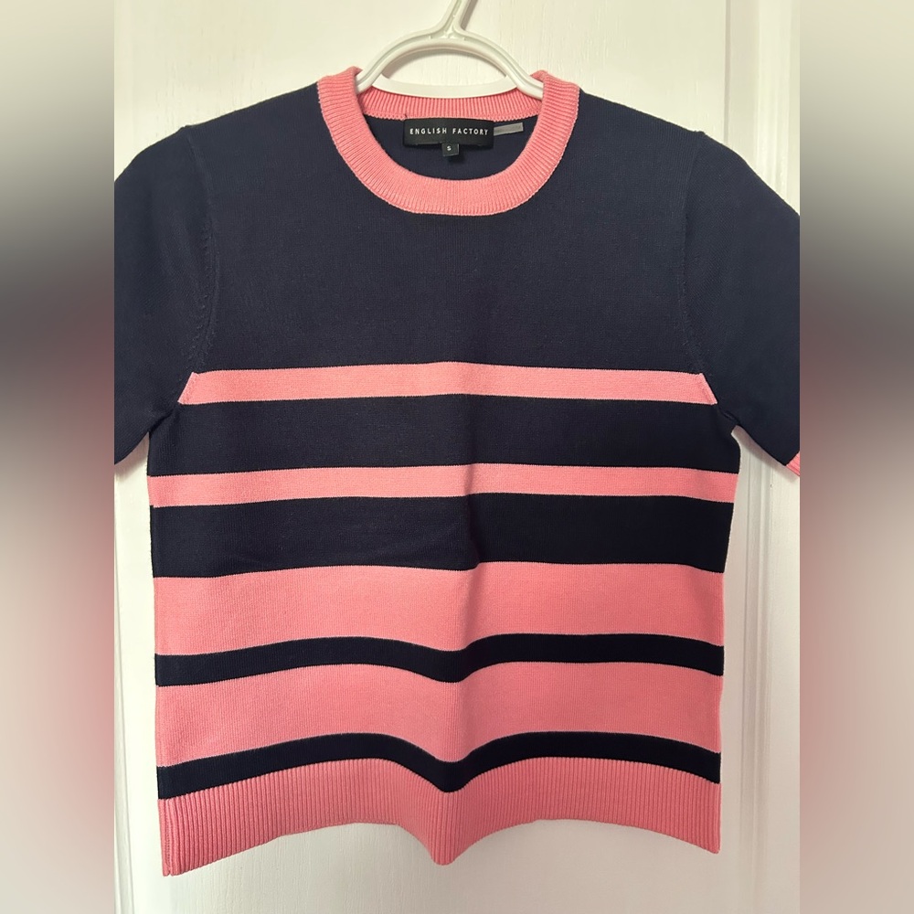 English Factory Women’s Pink and Blue Striped Sweater Sz S
